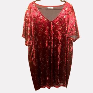 Natural Life Women's Large Red Crushed Velvet Swing Dress Pockets Boho